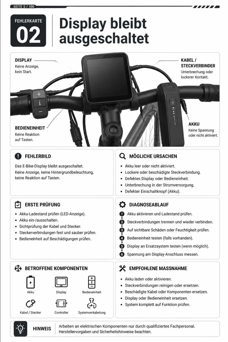 Gedruckte E-Bike-Fehlerkarten im Werkstatteinsatz